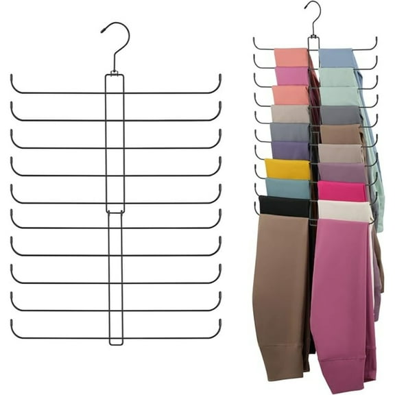 Legging Organizer for Closet Hanging, Rotatable Yoga Pants Hanger for Women's XS-XL and Girls' Leggings, Holds Up to 20 Pairs Leggings, Space-Saving Closet Organizers and Storage, Black