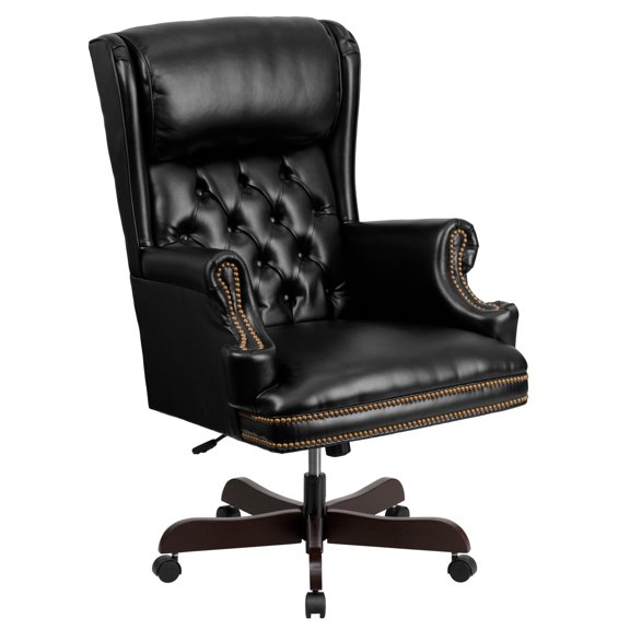 Flash Furniture Ainslie High Back Traditional Tufted Black LeatherSoft Executive Ergonomic Office Chair with Oversized Headrest & Nail Trim Arms