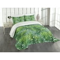 thumbnail image 3 of Ambesonne Leaf Quilted Bedspread Set 3 Pcs, Tree Leaves Watercolor, Queen Size, Pale Green Dark Green, 3 of 5