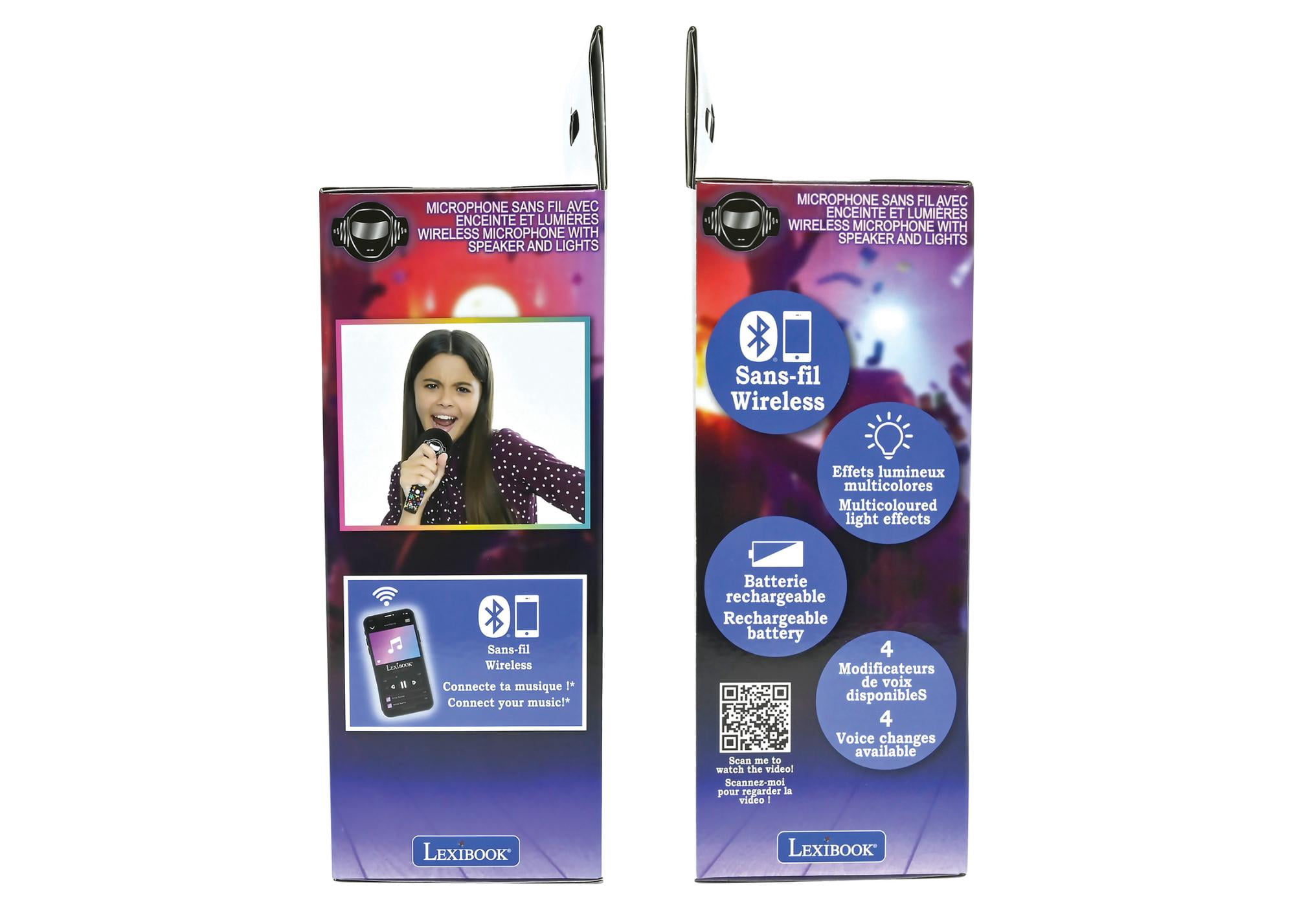 Lexibook iParty Wireless Microphone with Speaker, Lights and 4 Voice Modifiers, Rechargeable, Black/Silver