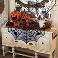 thumbnail image 4 of Halloween Tablecloth - Black Lace Spiderweb Table Cover，Polyester Lace Table Topper for Halloween Party Decorations(Round), 4 of 6
