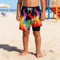 thumbnail image 2 of FYDUU Boys Swim Trunks Printed Casual Beach Shorts Summer Swim Shorts with Liner Comfort Fit Elastic Waistband Bathing Suit for Kids Trendy Trousers 9-10 Years, 2 of 4