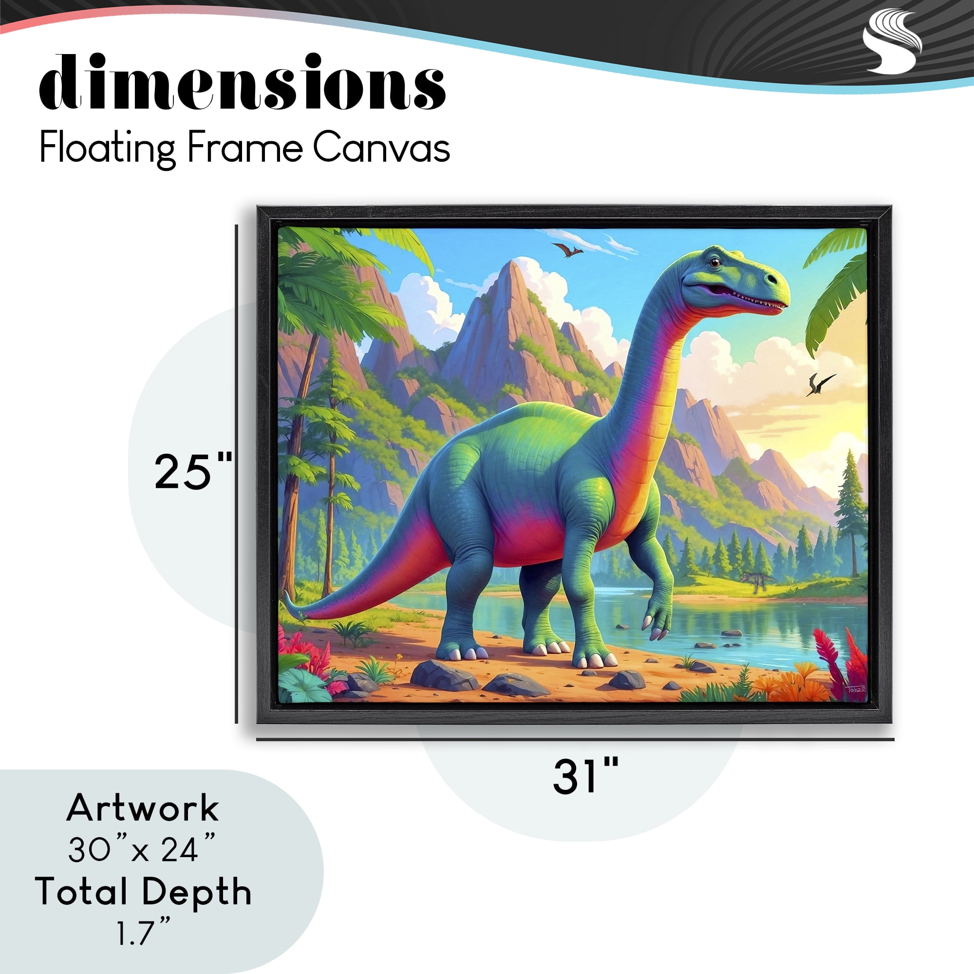 Stupell Industries Vibrant Brontosaurus by River Black Framed Floater Canvas Wall Art, design by Tabz Jones