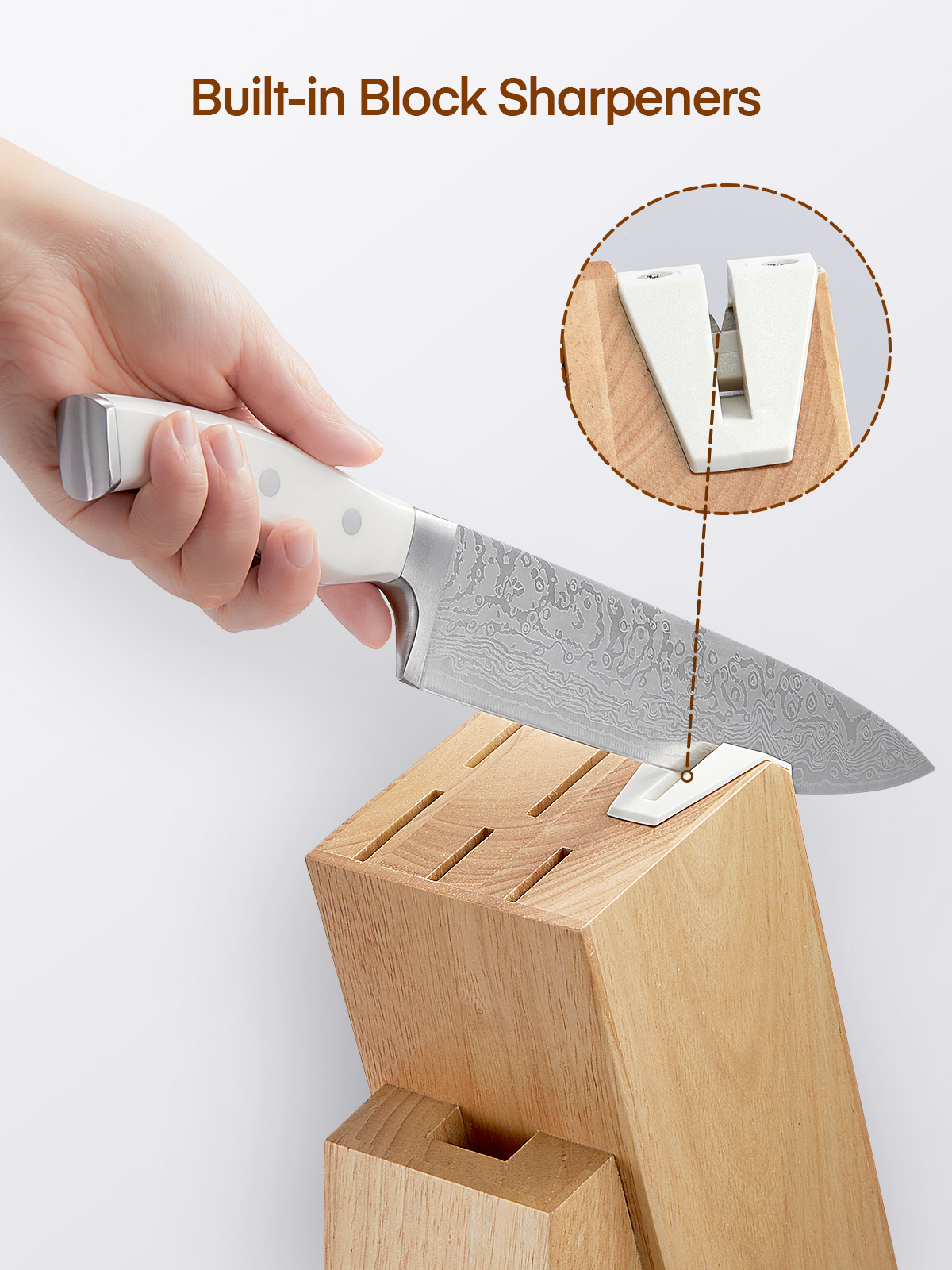 D.Perlla Knife Set, 7 Pieces Kitchen Knives Set with Built-in Sharpener, Stainless Steel Knife Block Set