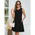 thumbnail image 6 of Chiclily Summer Dresses for Women Casual Beach Sleeveless Pleated Front Tank Dress with Pockets, Black S, 6 of 7