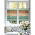 thumbnail image 4 of Farmhouse Teal Blue Brown Sheer Curtains 54 Inch Length 2 Panels Set Window Treatments, Vintage Wooden Striped Rod Pocket Semi Curtains for Living Room/Bedroom/Kitchen Décor, 104"W x 54"L, 4 of 7