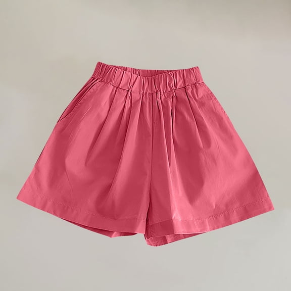 CQONEPT Girls' Summer Fashion Shorts with Pockets Elastic Waist Casual Leisure School Uniform Short Pants Watermelon Red 10 Years