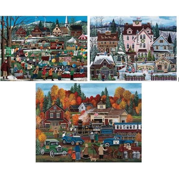 Bits and Pieces Jigsaw Puzzles for Adults Colorful Seasons 500 Piece 3 Pack 18" x 24"