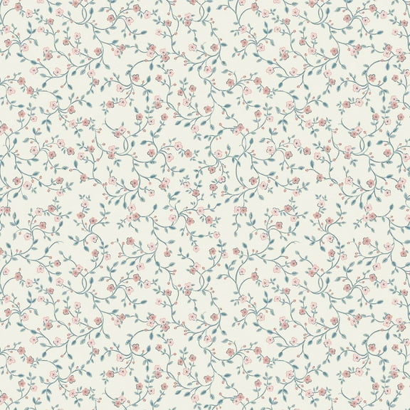 Laura Ashley Blencow Sprig Dark Duck Egg Blue Wallpaper