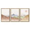 thumbnail image 5 of SHENIFY Landscape Mountain Range Wall Art 16x24in3pcs Natural Framed Set Watercolor Ink Wash Nature Scenry Sunrise Flying Bird Farmhouse Rustic Modern Art Decorative for Living Room Bedroom, 5 of 5