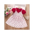 thumbnail image 2 of Kiapeise Kids Girls Dress Set, Short Sleeve Crew Neck T-shirt with Heart Print Slip Dress Casual Outfit, 2 of 9