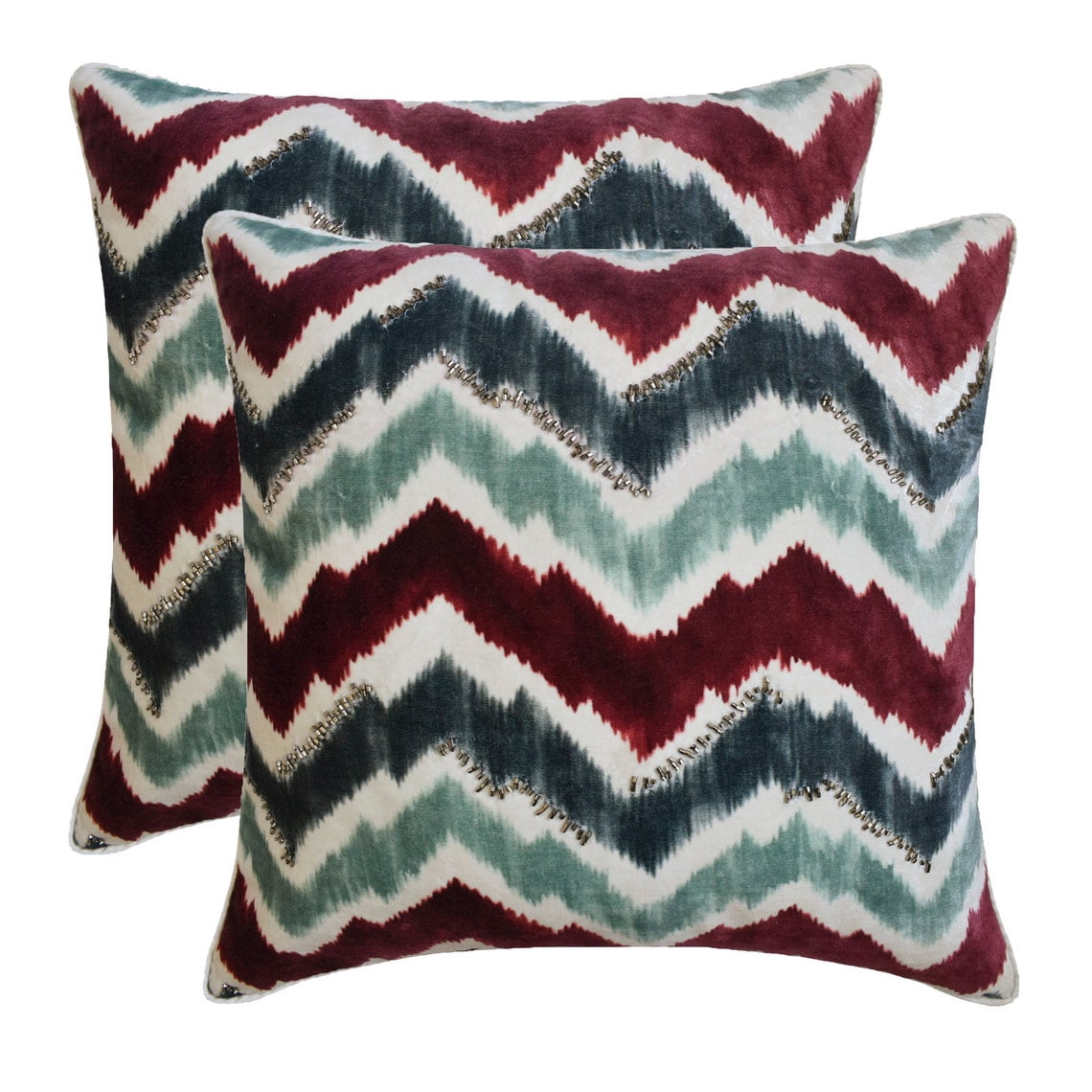 The HomeCentric Decorative Throw Pillow covers Blue 14"x14" (35x35 cm) Velvet Printed, Chevron, Bead Embroidery Outdoor furniture Cushion cover, Chevron Modern Style - Chevron Groove