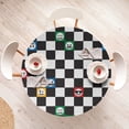 thumbnail image 4 of Ambesonne Emoji Art Fitted Round Tablecloth, Squares Funny Faces Plot, 40"- 44" Diameter, Sky Blue Sea Green White, 4 of 5