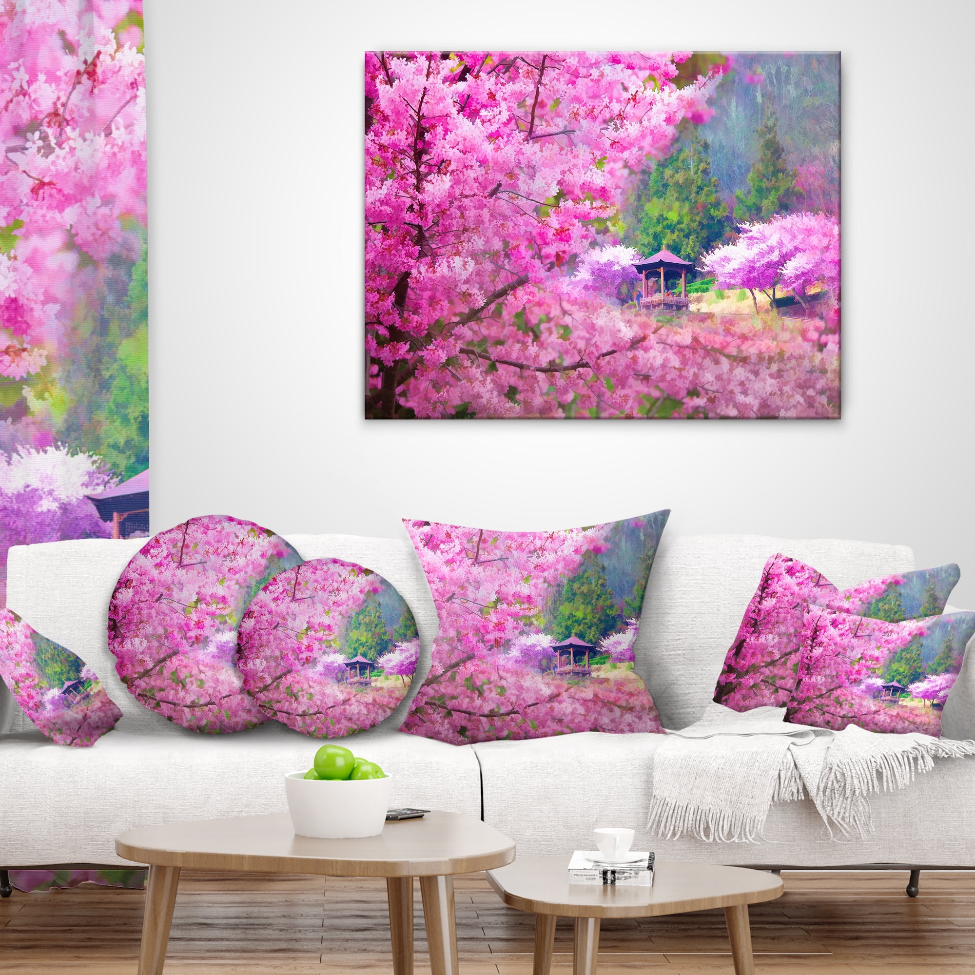 Designart Japanese Cherry Flowers - Floral Throw Pillow - 16x16