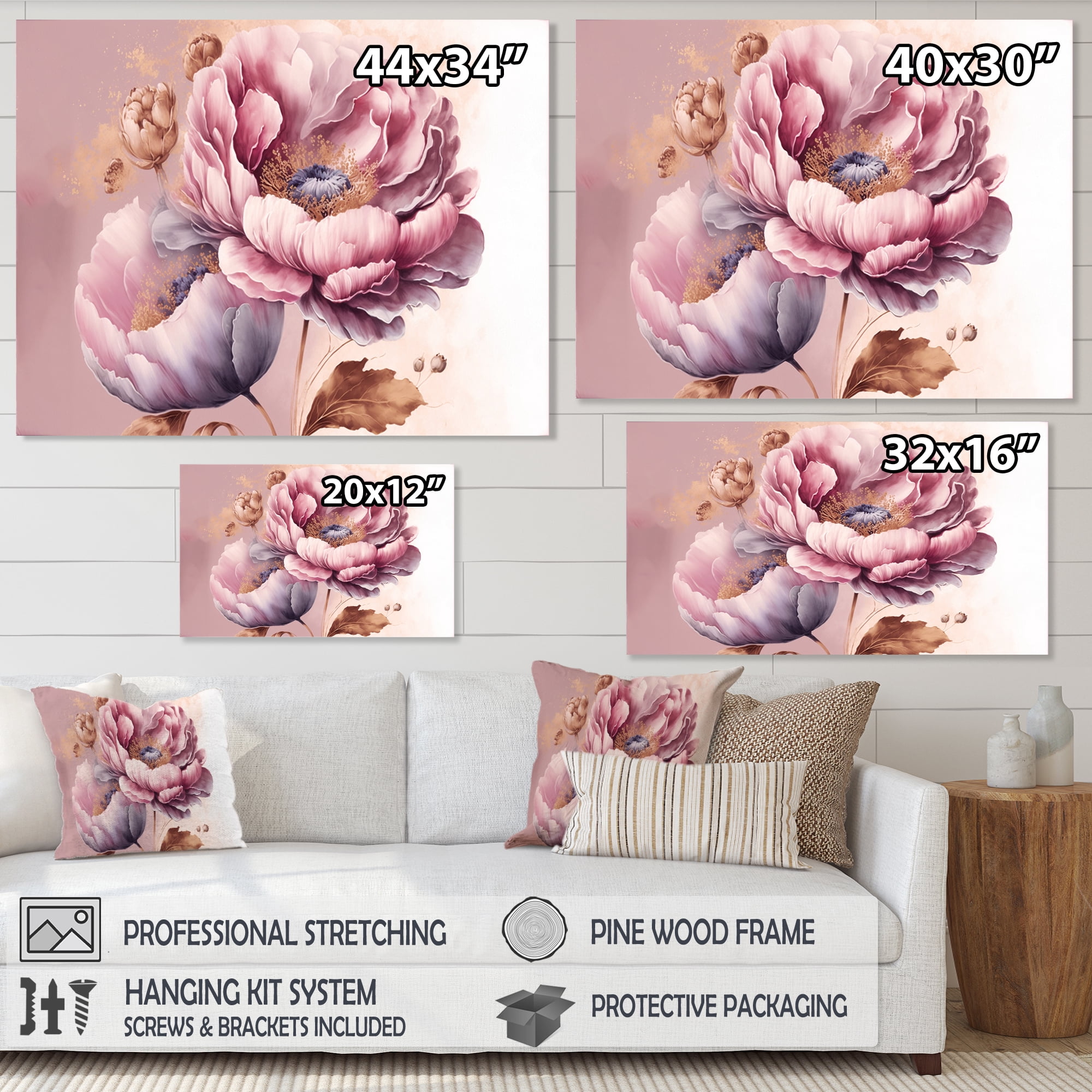 Designart Pink And Gold Poppy Flowers III Canvas Wall Art