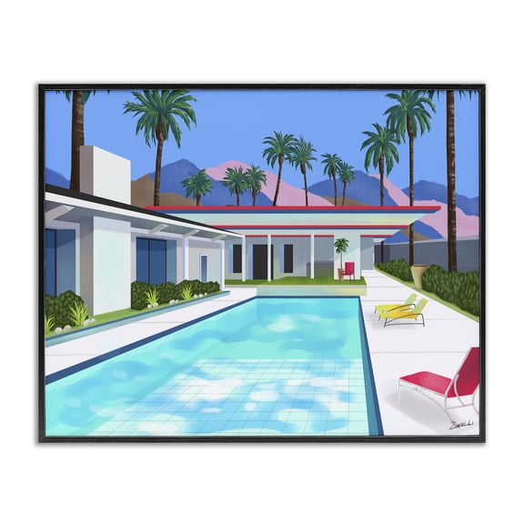 Stupell Industries Tropical Modern Pool Tropical Palm Trees Black Framed Giclee Art, 20 x 16, by Ziwei Li