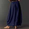 thumbnail image 5 of Dwellite Women's Cropped Lace-Hem Pants High Waisted Drawstring Wide Leg Pants Casual Lightweight Trousers with Pockets Dark Blue 2XL, 5 of 6