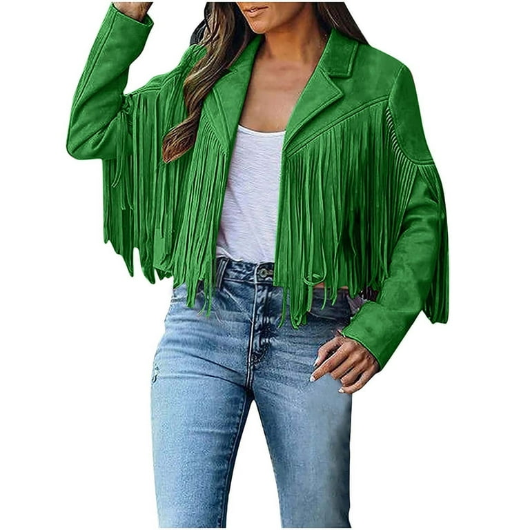 BiZtdJrK Fringed Jacket for Women Western Faux Suede Long Sleeve