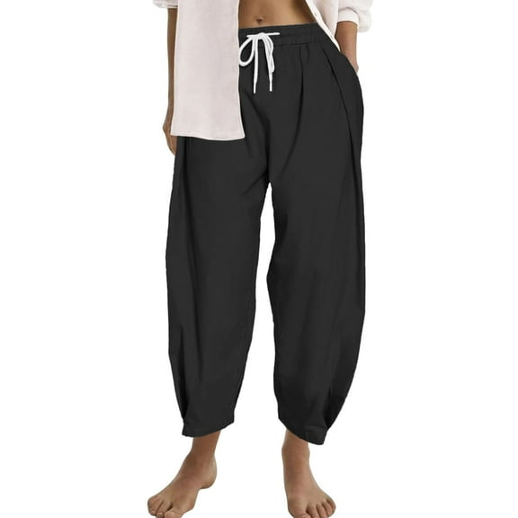 Charmgo Sweatpants Women Clearance, Womens Casual Solid Color Loose Pockets Elastic Belt Waist Pants Long Trousers Work Pants Women Cargo Pants Women Black