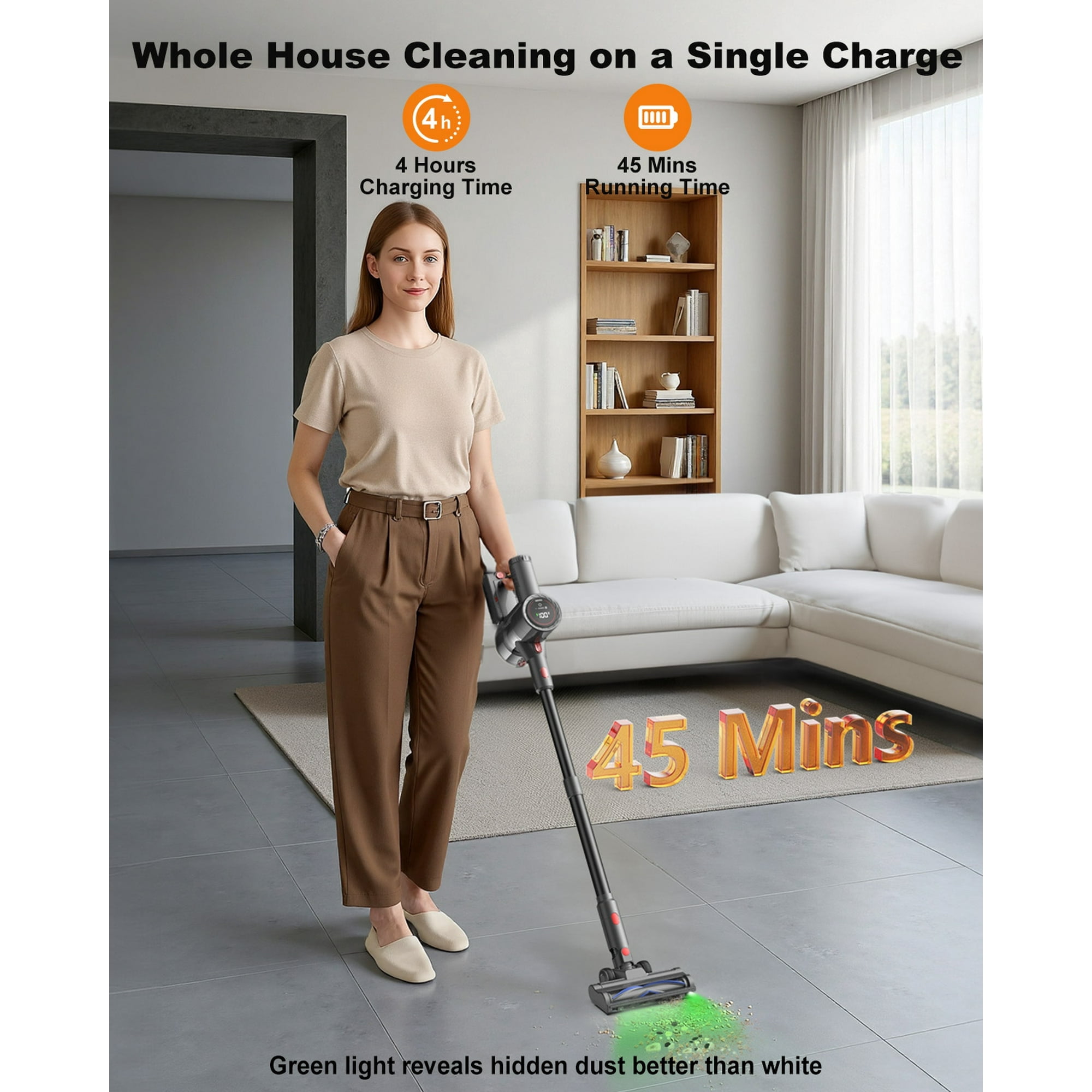PRASKY Cordless Stick Vacuum Cleaner Adjustable Length Lightweight for Carpet, Hard Floor, Pet Hair (Black)
