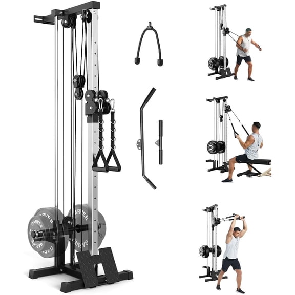 Wall Mount Cable Machine, Dual Pulley System with 18 Adjustable Positions, LAT Pulldown & Crossover Station for Home Gym, 400LB Capacity Strength Training Equipment