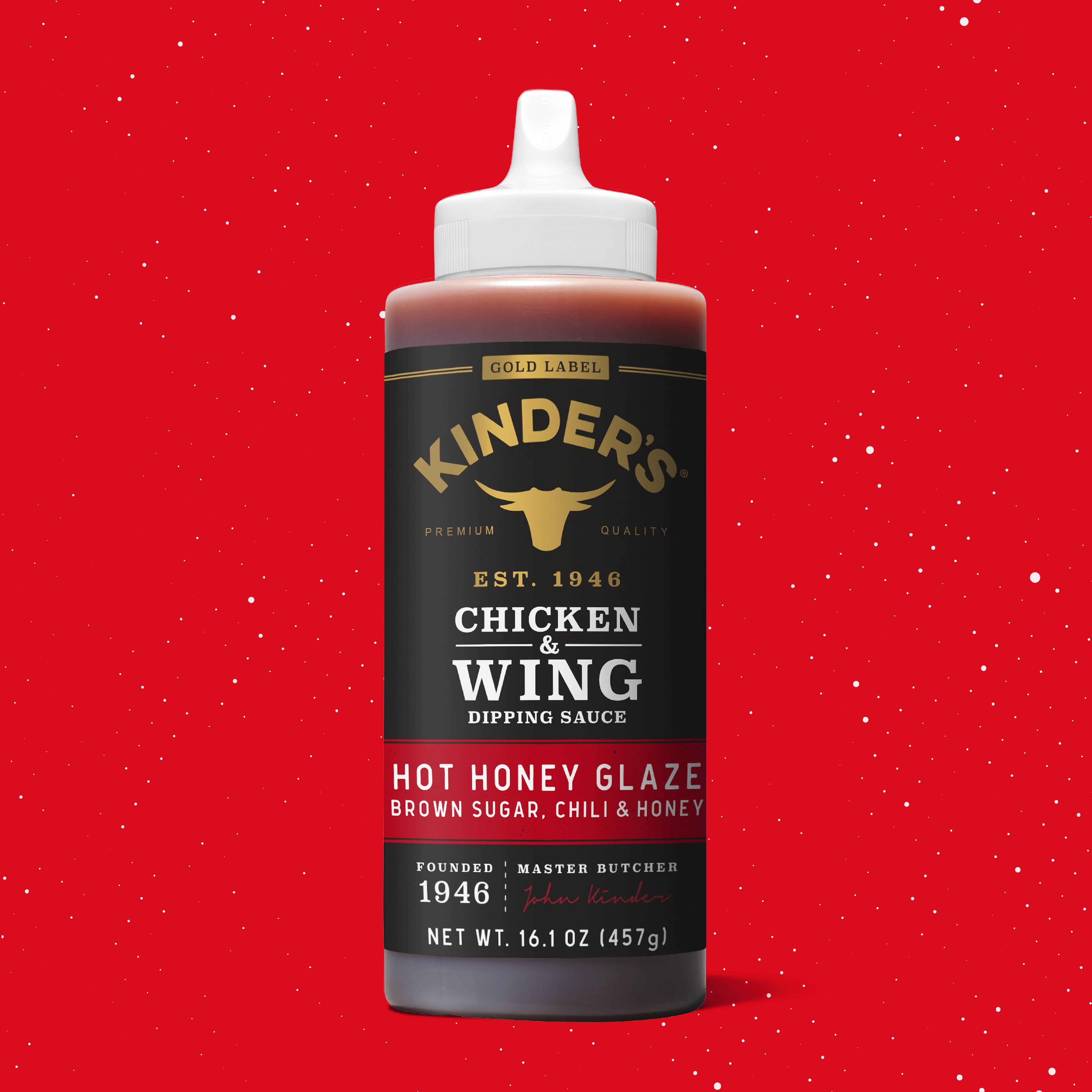 Kinder's Gold Label Hot Honey Glaze Dipping Sauce for Chicken and Wings, 16.1 oz Bottle