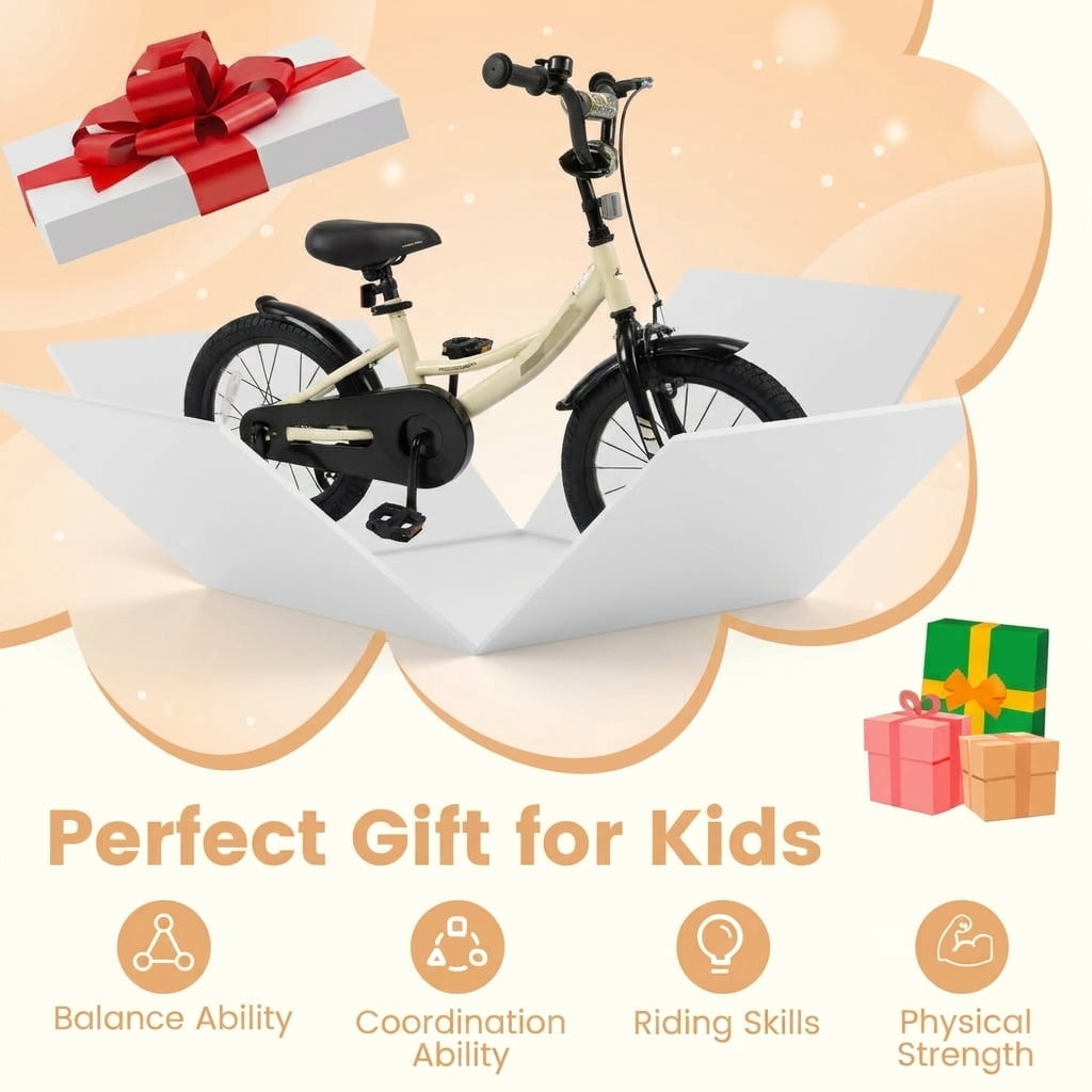 Redsmile Kids Bike 12 Inch with Removable Training Wheels for Boys Girls Ages 3-4, Sport Bicycle with Adjustable Seat, Rubber Wheels, 145 lb Capacity, Coaster Brake Toddler Bicycle, Beige