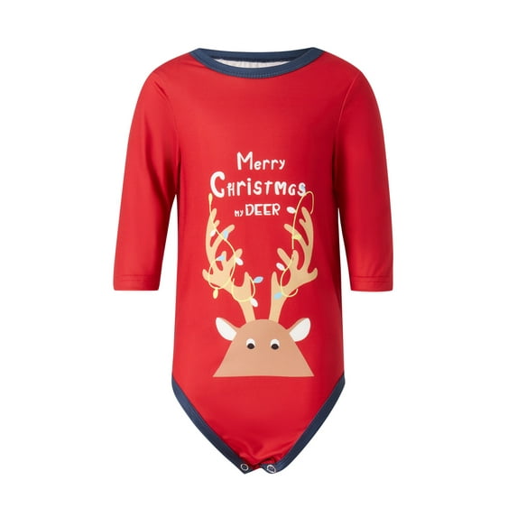 Christmas Matching Family Pajamas, Cartoon Elk Letter Print Long Sleeve Round Neck Pullover