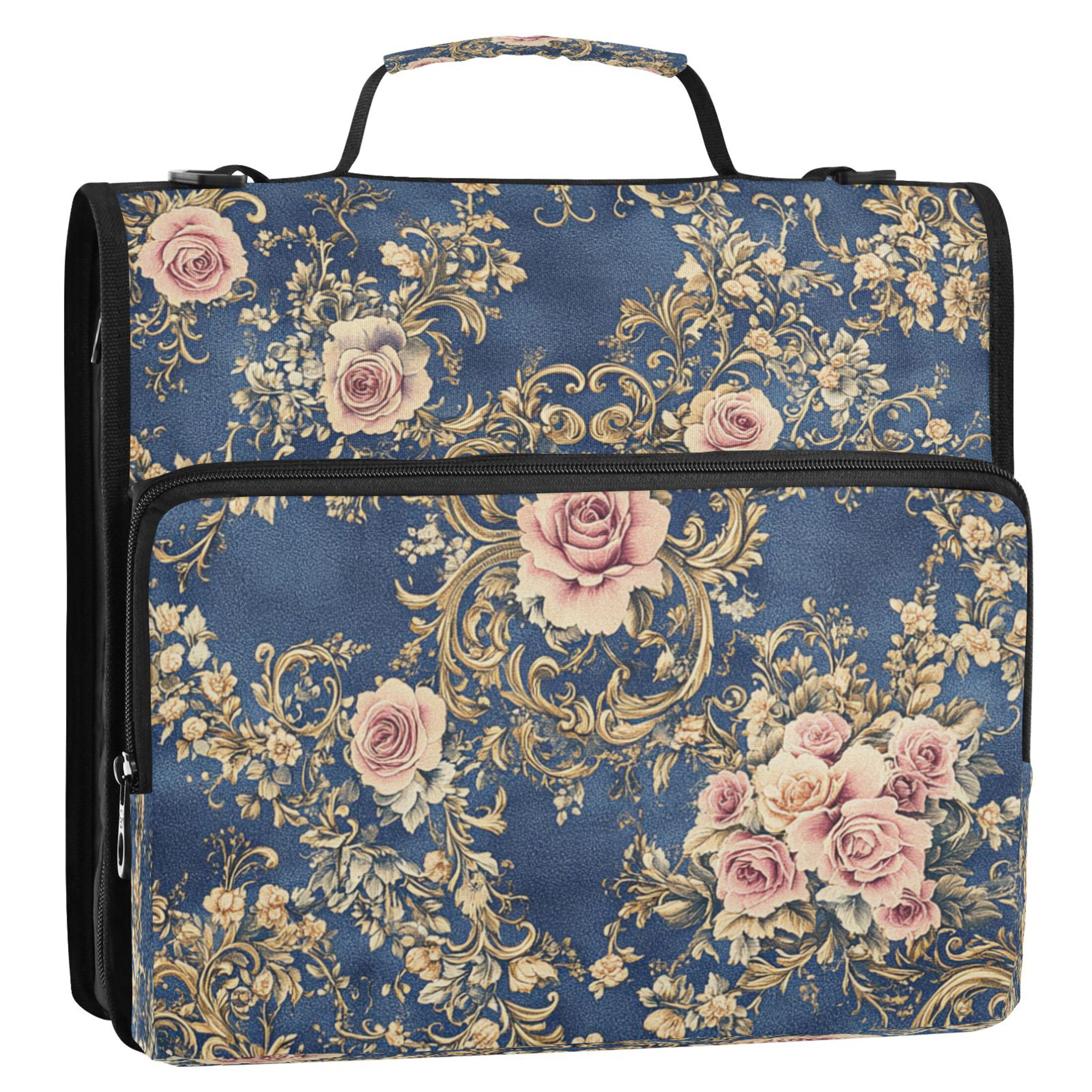 YAZAOO Zipper Binder trapper keeper Documents Organized Design Damask Of Floral Printed