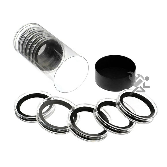 Black Capsule Tube & 10 High Relief 40mm Black Ring Coin Holders for Elemetal Rounds