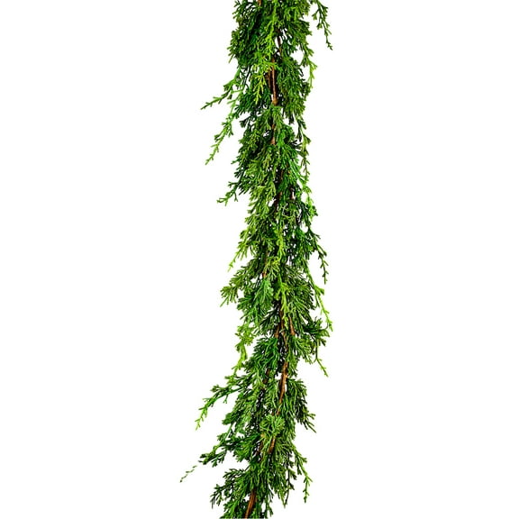 Serene Spaces Living Artificial Double Cypress Garland, Christmas Tree Garlands, Holiday Decor, 5ft Long