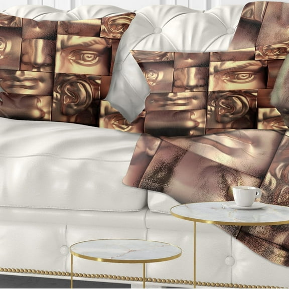 Designart Abstract Golden Blocks - Abstract Throw Pillow - 12x20