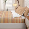 thumbnail image 5 of Manfei Geometric Check Zipper Twin Comforter Sets with Fitted Sheet and 2 Pillowcases,Modern Stripes Zipper Bedding Set,Orange Yellow,Reversible,4pcs, 5 of 8