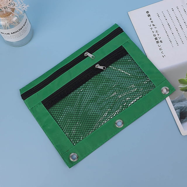 Yhmxh Estuche para lápices con cremallera de 3 anillas, estuche para lápices, carpeta, neceser, bolsa de oficina, bolsa para documentos, estuche para lápices con tres agujeros y doble cremallera.