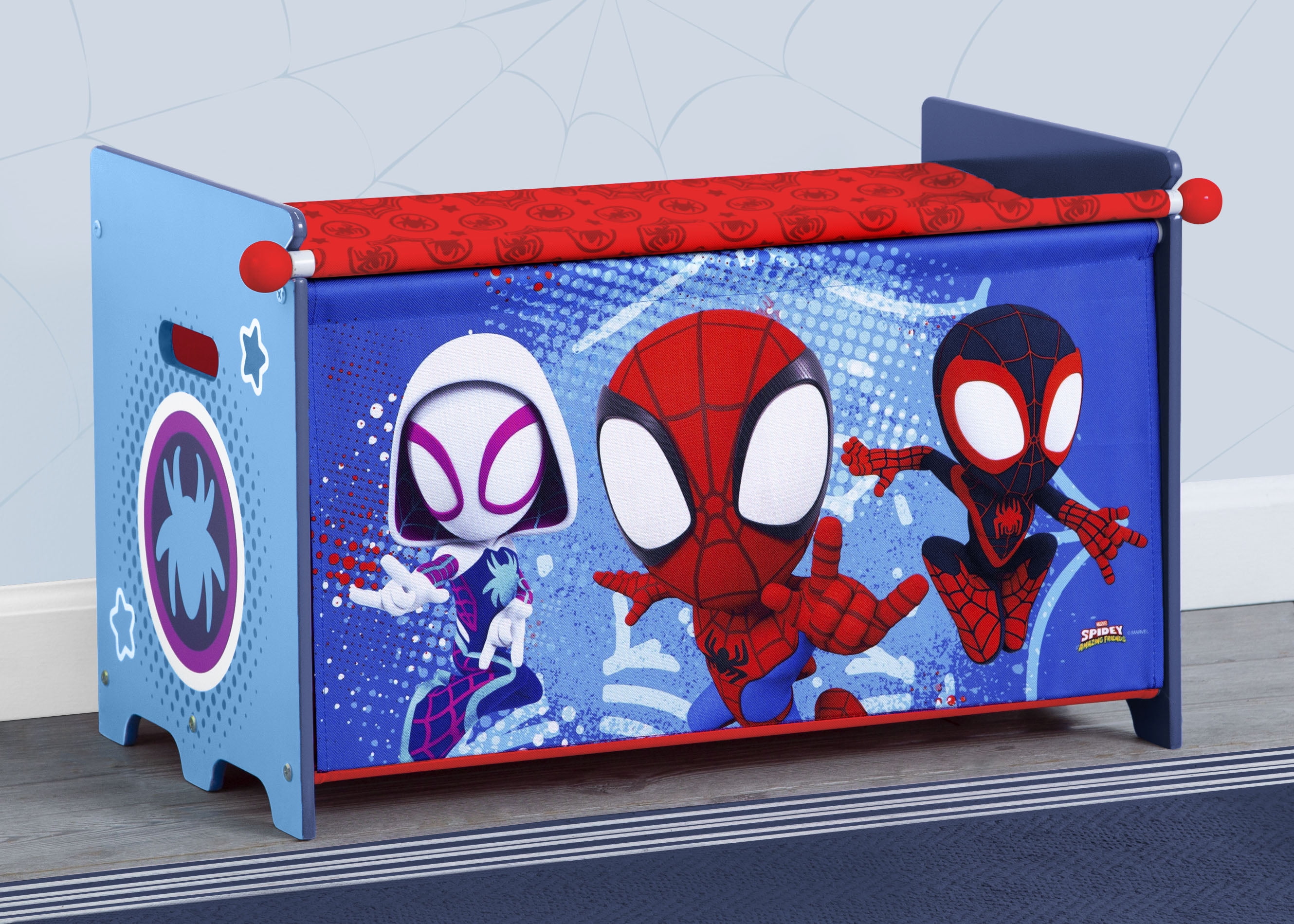 Marvel Spidey and His Amazing Friends Toy Box with Retractable Fabric Top by Delta Children, Blue
