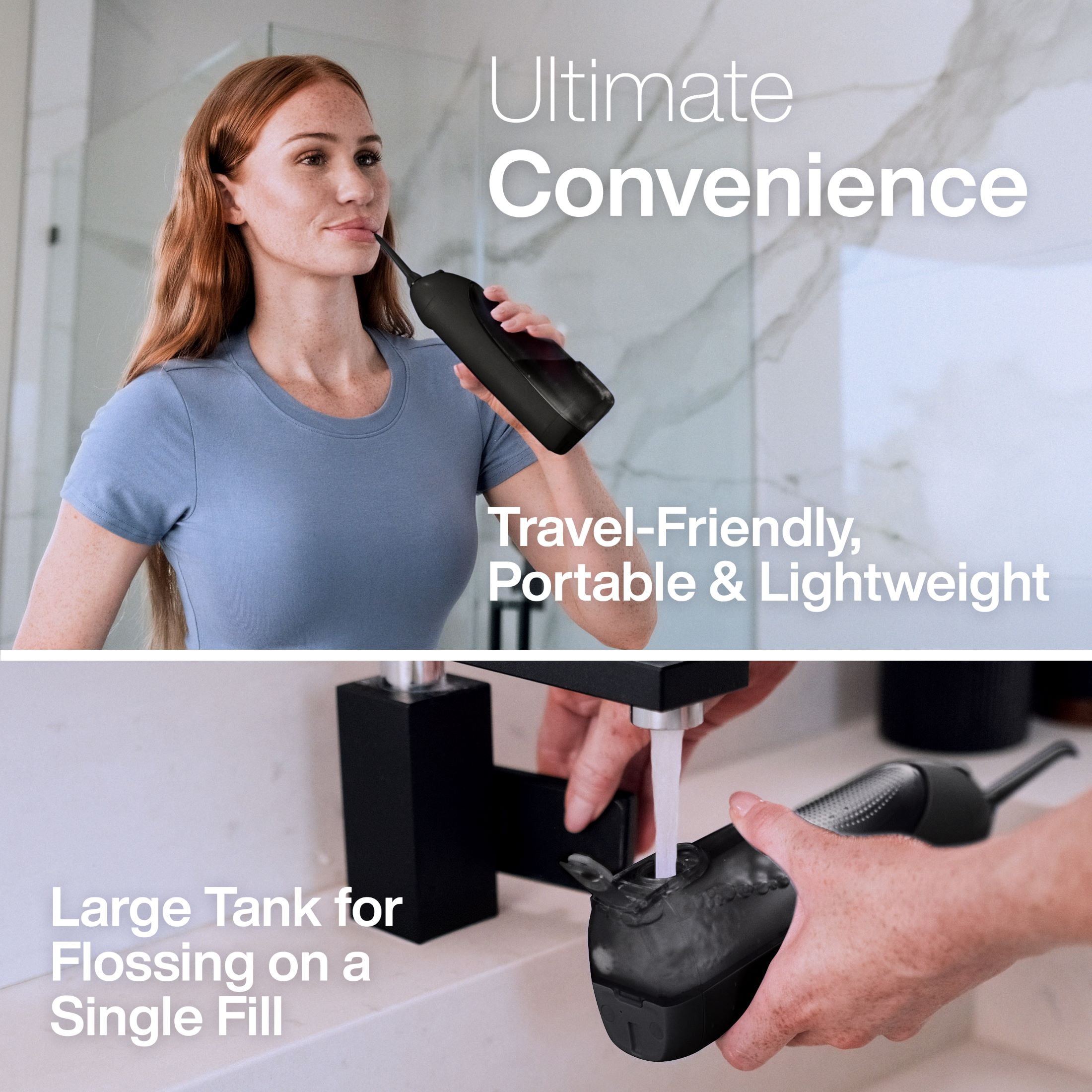 AquaSonic Icon Electric Water Flosser - 150ml Tank, Cordless Rechargeable, Waterproof, Portable Oral Irrigator - Black