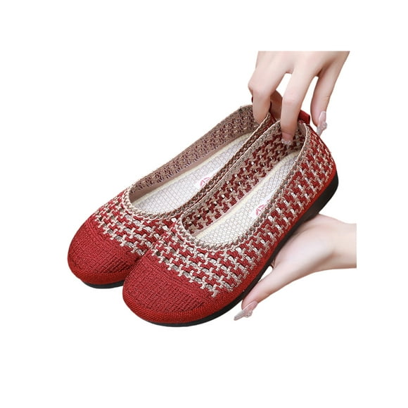 UKAP Ladies Flats Round Toe Loafers Hollow Out Ballet Party Walking Shoes Soft Dress Red 7.5
