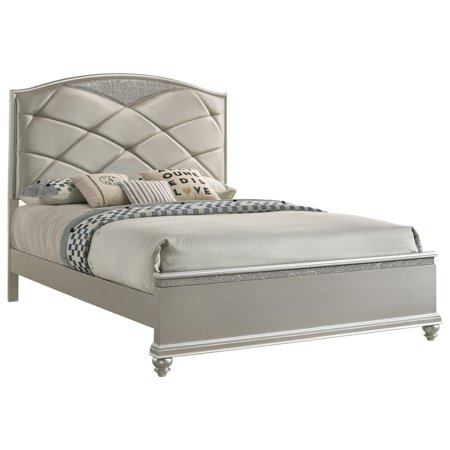 1pc Traditional Style King Size Panel Upholstered Bed Wooden Bedroom Furniture Set Metallic Silver Finish