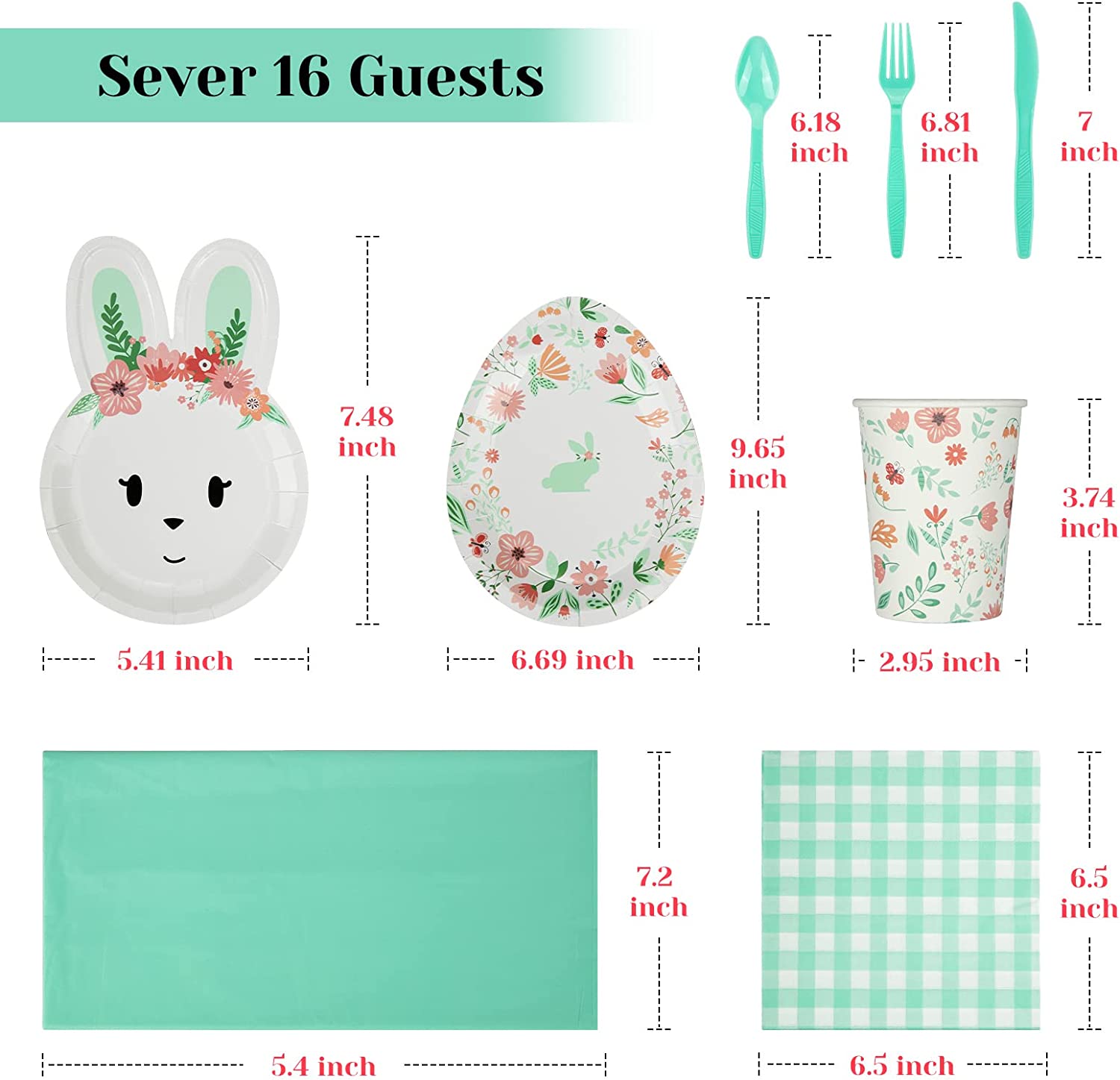 Fashionwu 117 Pcs Easter Disposable Dinnerware Set, Easter Green Decorations Paper Plates, Service for 16 Easter Party Supplies Includes Plates Cups Knives Forks Spoons Napkins Tablecloth - image 4 of 9