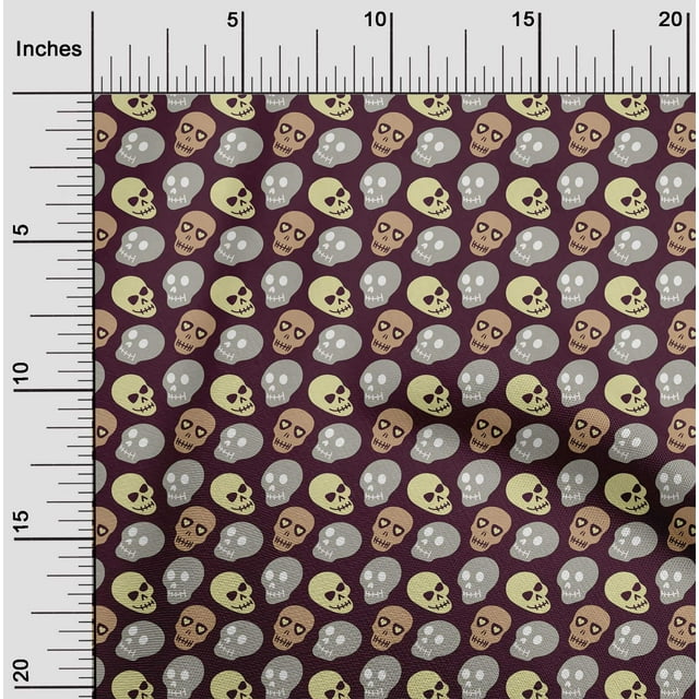oneOone Cotton Poplin Burgundy Fabric Skull Craft Projects Decor Fabric Printed By The Yard 56 Inch Wide