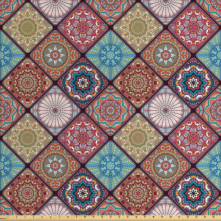 Ambesonne Ethnic Fabric by The Yard, Boho Style Mandala Colorful Spring  Garden Themed Old Fashioned Tile, Decorative Fabric for Upholstery and Home  Accents, 3 Yards, Navy Pink