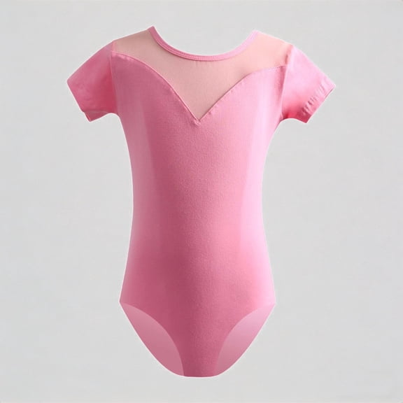 REDARER Girls Short Sleeve Ballet Leotard with Mesh V-Neck Dance Performance for Jazz & Recital Outfit for Kids,11-12 Years