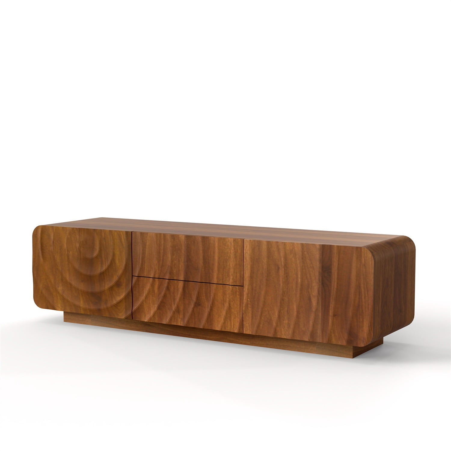 Hommoo 58" Modern Unique Spiral Wave Design TV Stand With Storage Cabinet And 2 Drawers, TV Console Entertainment Center for Living Room, Bedroom, Walnut