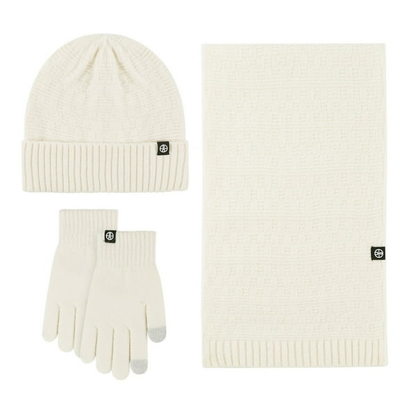 Aueoeo Winter Hat Neck Warmer Touchedscreen Gloves Set 3-Piece Knit Thick Scarf Beanie Hat Scarves Set Gifts For Women Beige