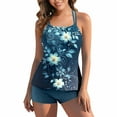 thumbnail image 4 of Brnmxoke Swimsuit Tankini for Older Women Floral Printed 2 Piece Bathing Suits Halter Top with Boy Shorts Tummy Control Outfits Multicolor,M, 4 of 7