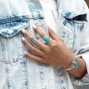 Bling Jewelry Womens Southwest Oval Cabochon Turquoise Bezel Set Statement Ring Sterling Silver
