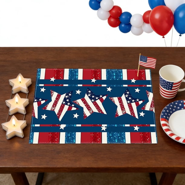 Mantel individual de lino patriótico para decoraciones del 4 de julio, Día de los Caídos y Día de los Veteranos, Mantel impermeable y reutilizable para fiestas al aire libre en interiores