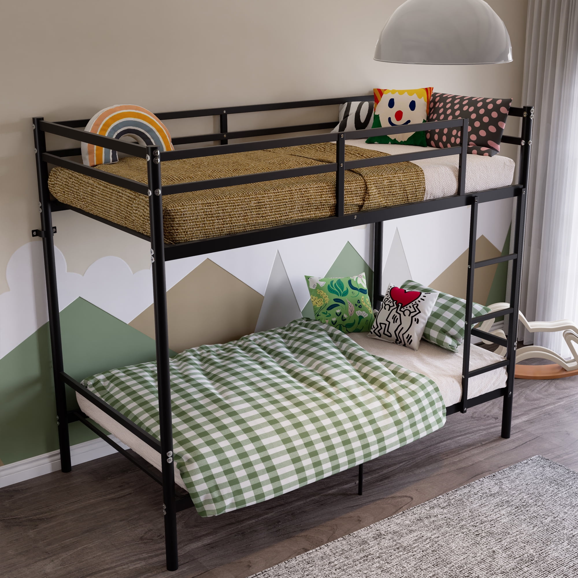 Leumius Bunk Bed Twin Over Twin Size with Ladder and Guardrail,Heavy Duty Metal Slats Support,No Box Spring Needed,Small Space Saving Furniture for Bedroom Dorm,Black