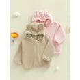 thumbnail image 3 of Miaouyo Girl Boys Hooded Plush Jacket Adorable Solid Color Bear Ear Long Sleeve Zipper Up Outerwear, 3 of 9