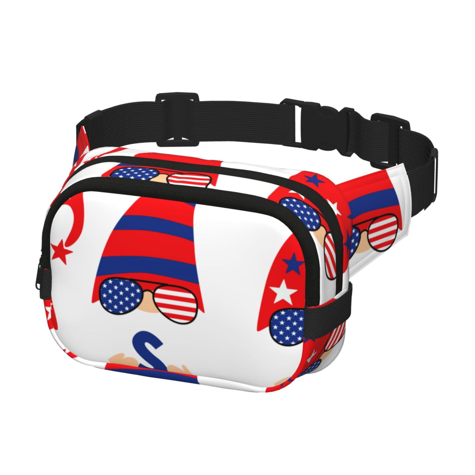 Picia 4th of July Gnomes Print Square Double-Layer Waist Bag Mini Adjustable Waist Belt Bag Exercise Running Travel Hiking